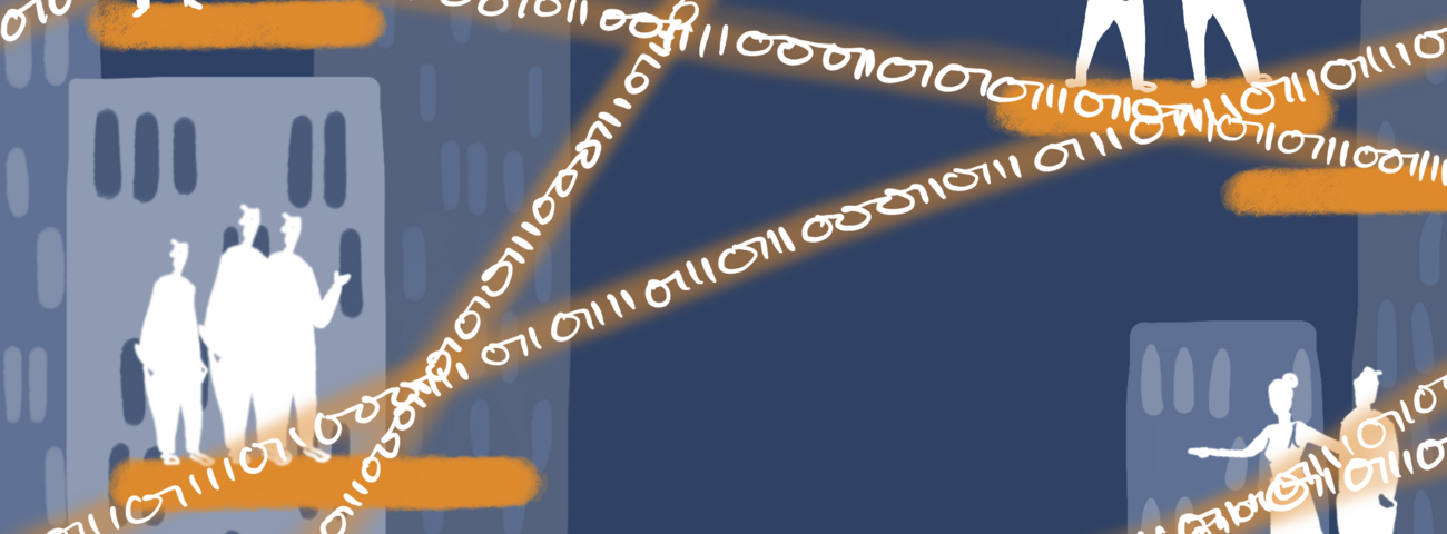 Illustration zum Forschungsbereich A „Datenaustausch im Plattform-Ökosystem“ im DFG-Graduiertenkolleg 2720: "Digital Platform Ecosystems (DPE)". Hier werden Datenaustausch-Prozesse und -Strukturen innerhalb des Plattform-Ökosystems untersucht.